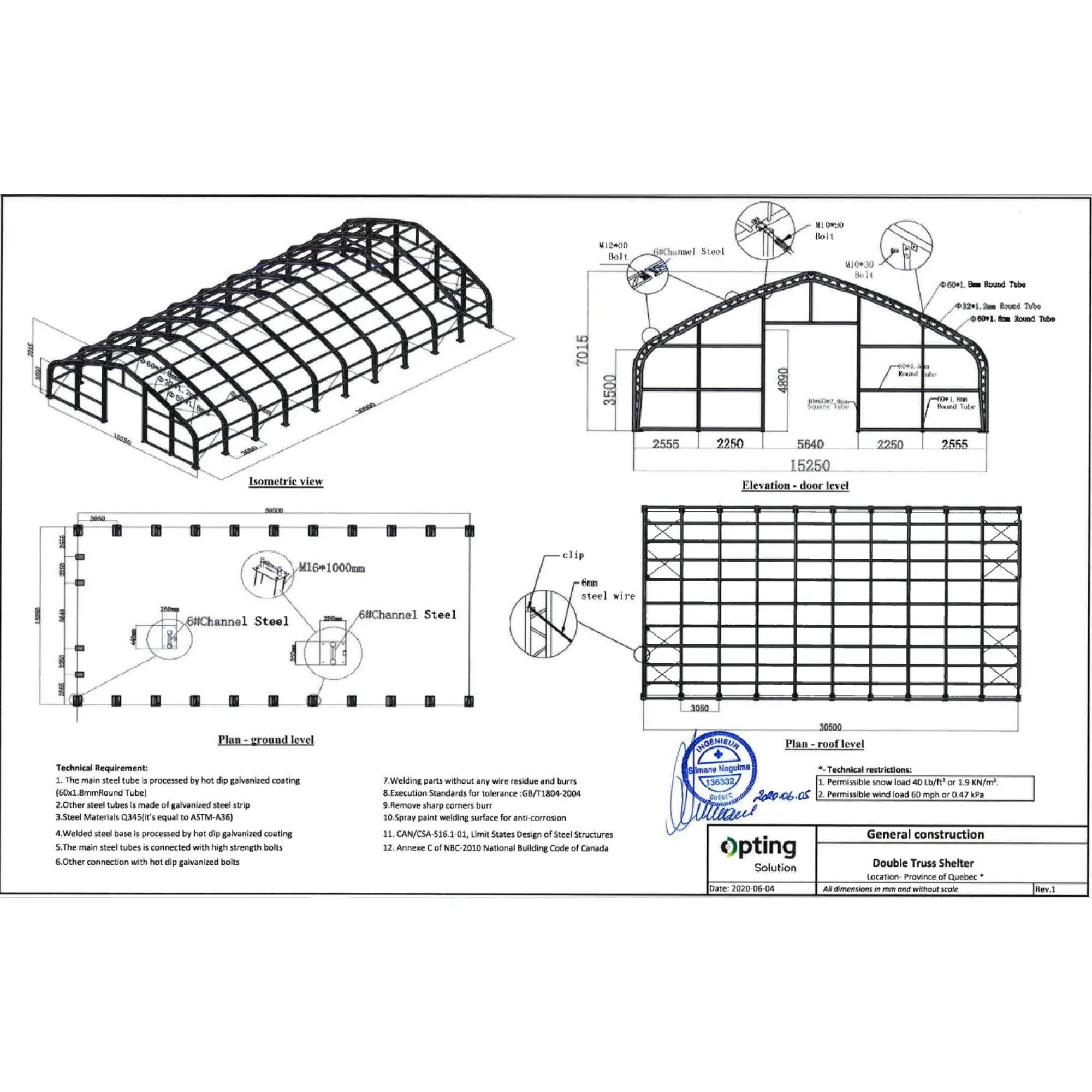 W50'xL100'xH23' Double Truss Storage Shelter by Chery Industrial