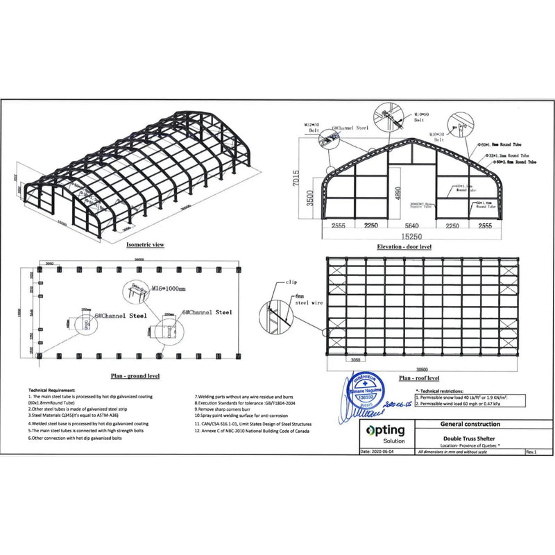 W50'xL100'xH23' Double Truss Storage Shelter by Chery Industrial
