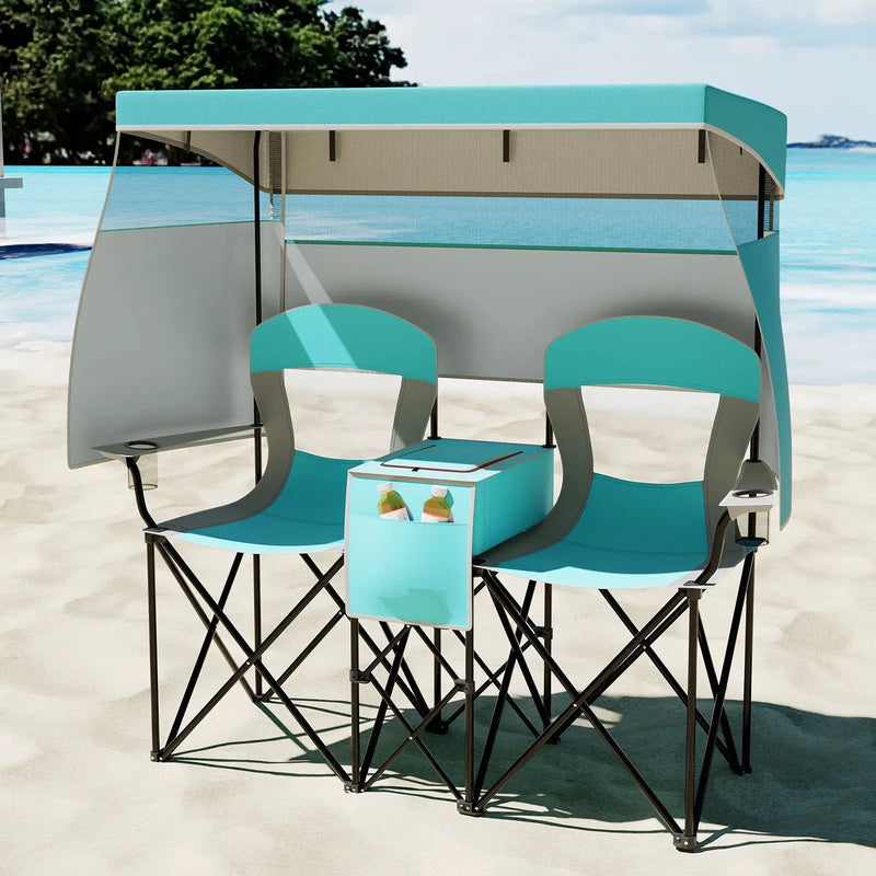 Double Beach Chair with Adjustable Canopy and 3 -Side Shading Curtains by DirectDeals