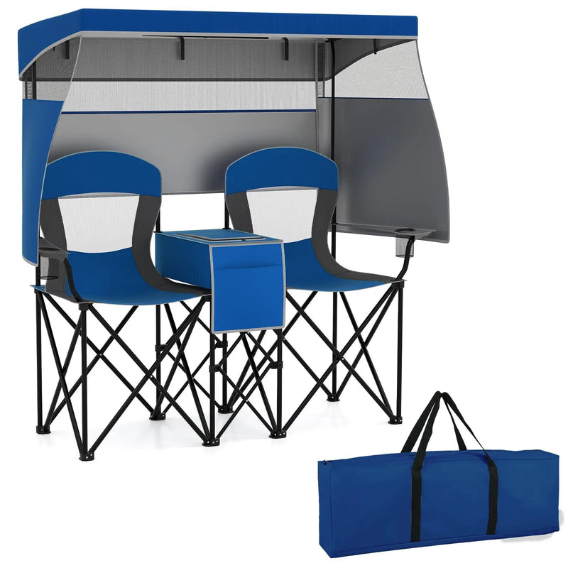 Double Beach Chair with Adjustable Canopy and 3 -Side Shading Curtains by DirectDeals