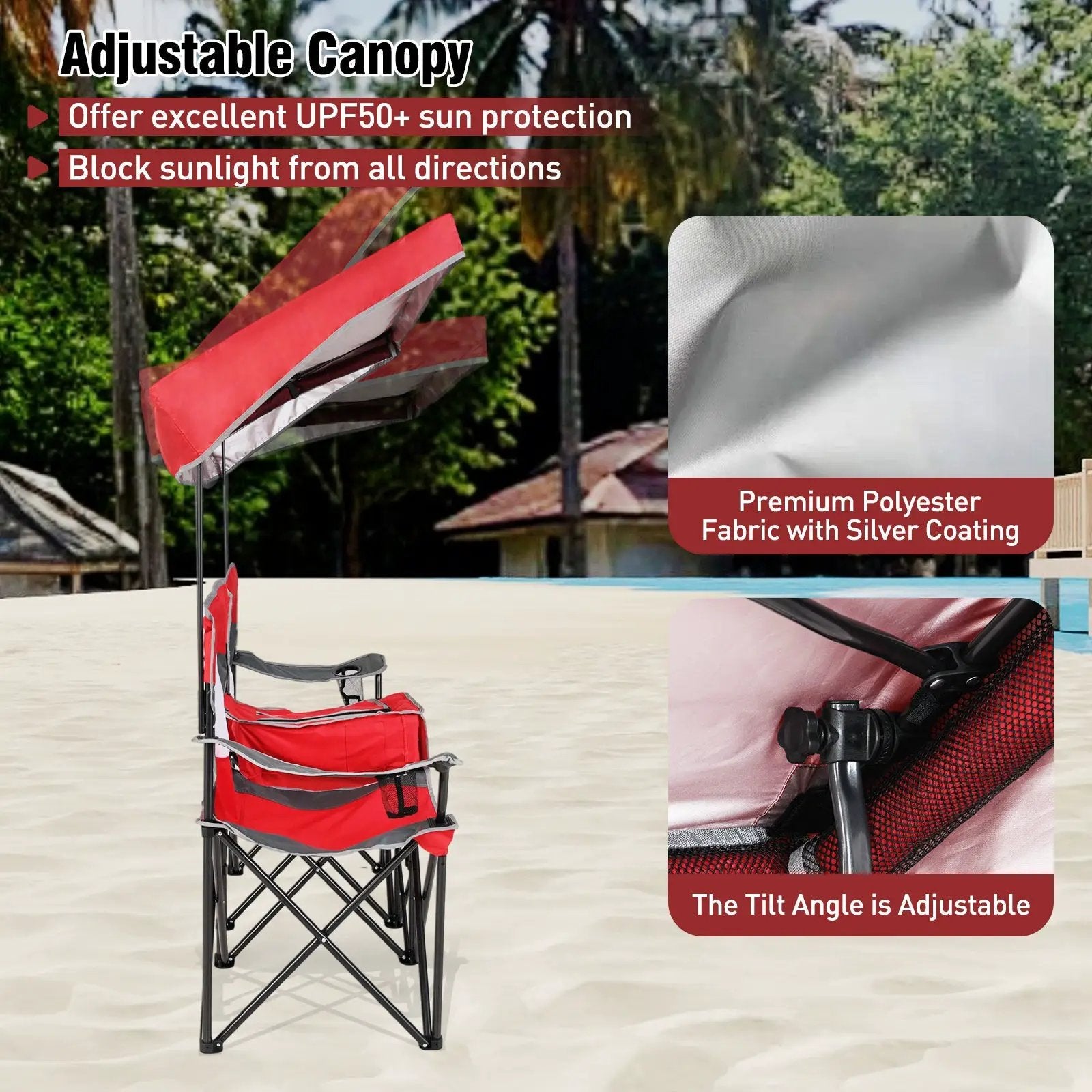 Double Beach Chair with Adjustable Canopy and 3 -Side Shading Curtains by DirectDeals