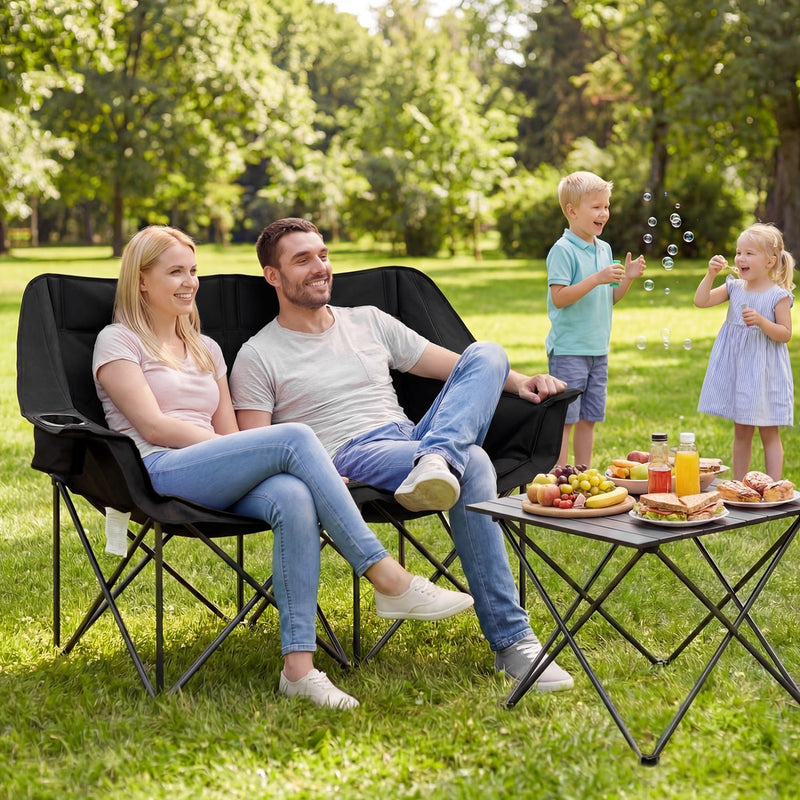 Double Camping Chair with Cup Holders Glass Racks and Mesh Pockets by DirectDeals