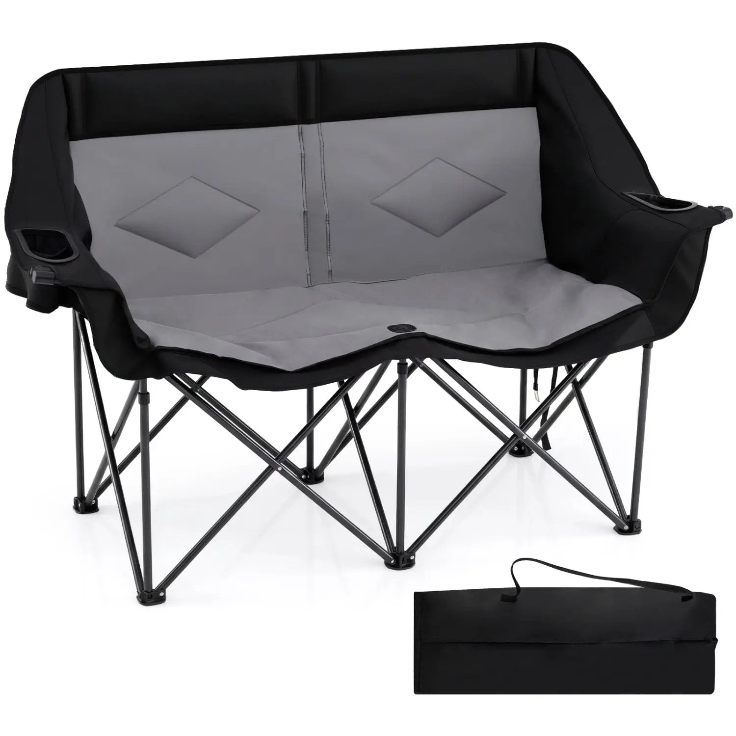 Double Camping Chair with Cup Holders Glass Racks and Mesh Pockets by DirectDeals