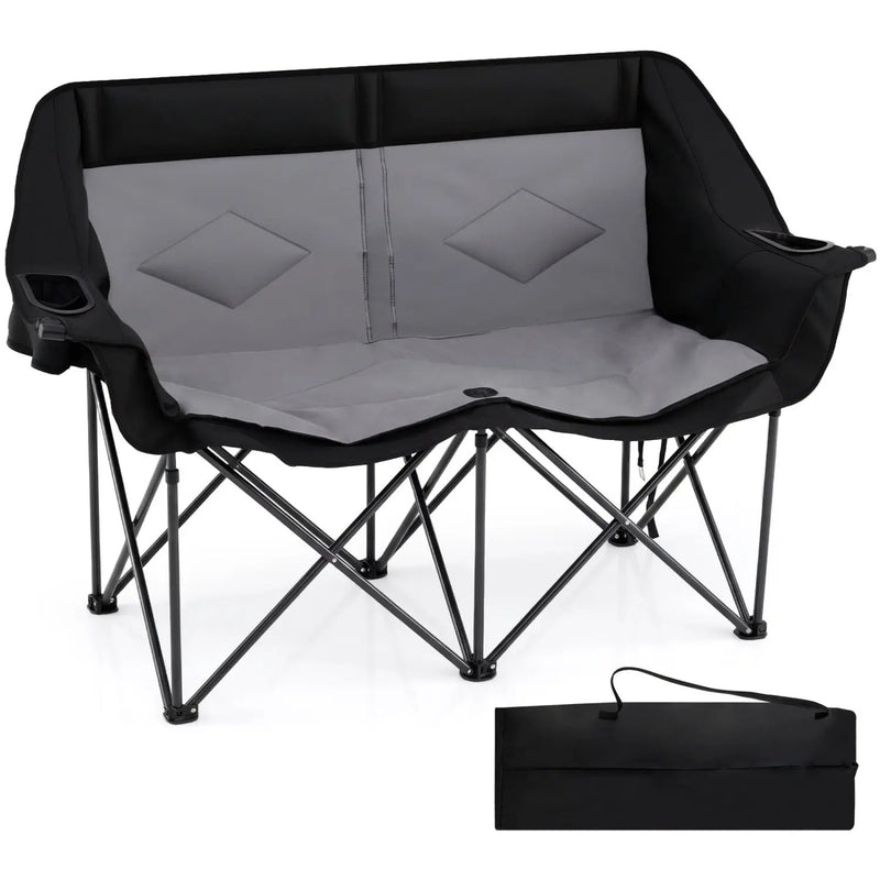 Double Camping Chair with Cup Holders Glass Racks and Mesh Pockets by DirectDeals
