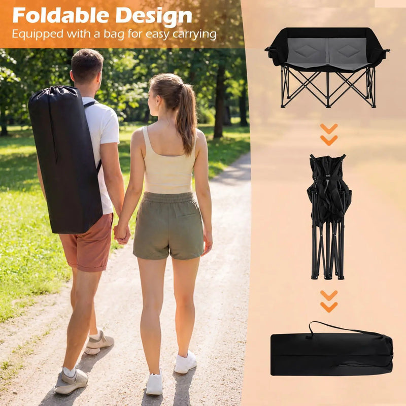 Double Camping Chair with Cup Holders Glass Racks and Mesh Pockets by DirectDeals