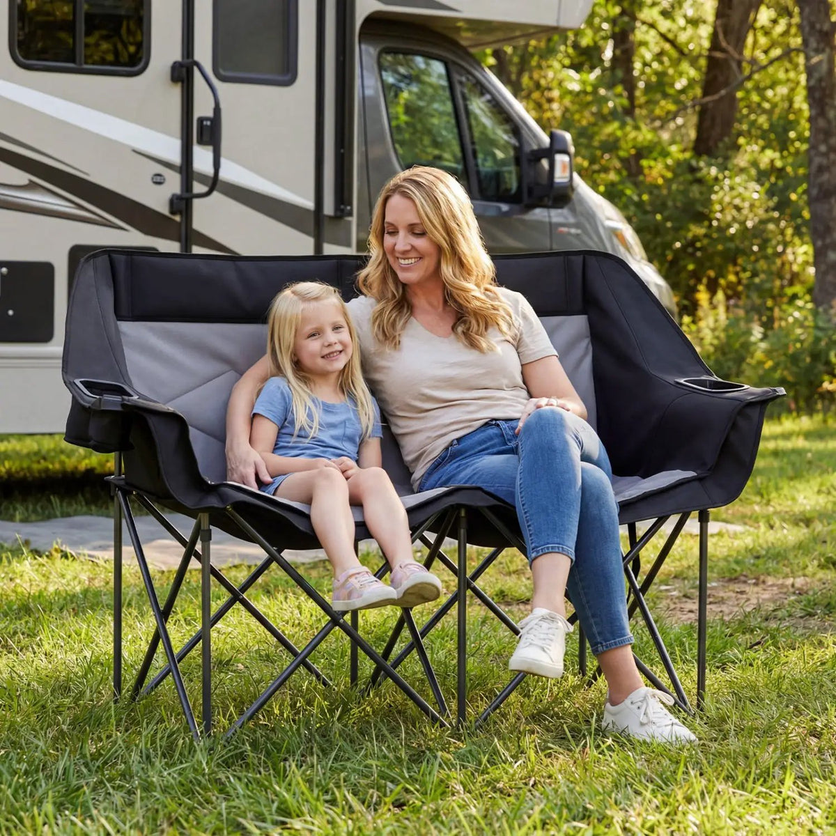 Double Camping Chair with Cup Holders Glass Racks and Mesh Pockets, photo 10 of 16