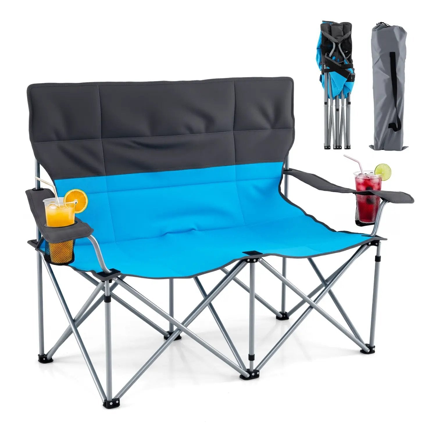Double Camping Chair with Carry Bag Cup Holders by DirectDeals