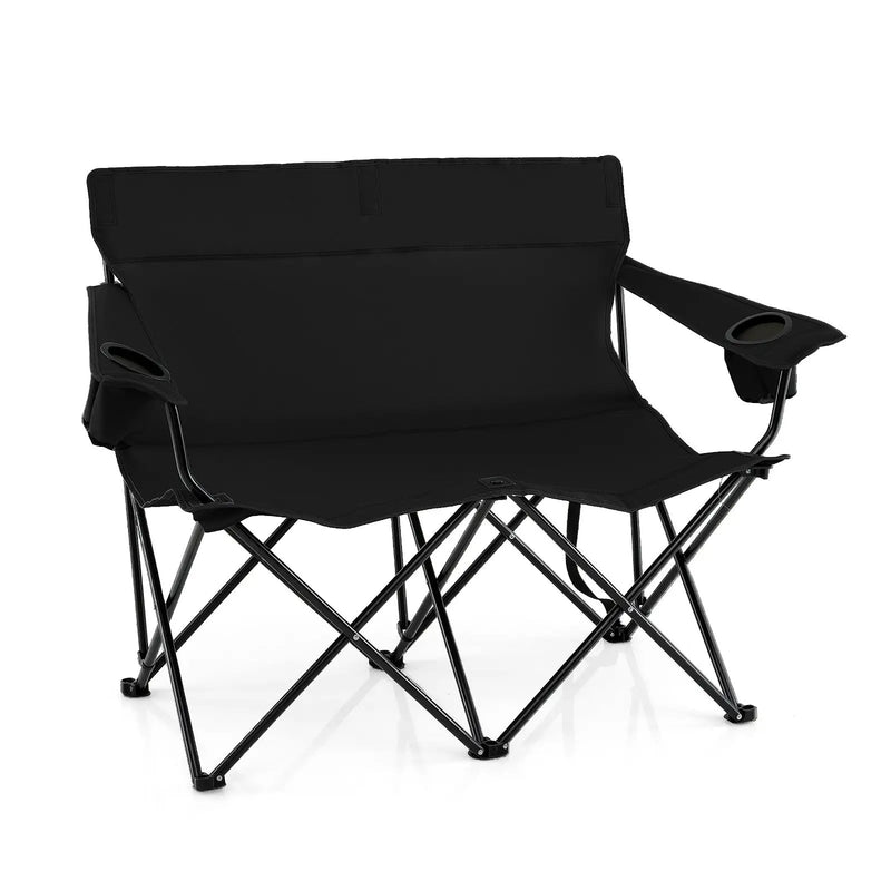 Double Camping Chair 2-Person Outdoor Folding Loveseat with Cup Holders by DirectDeals