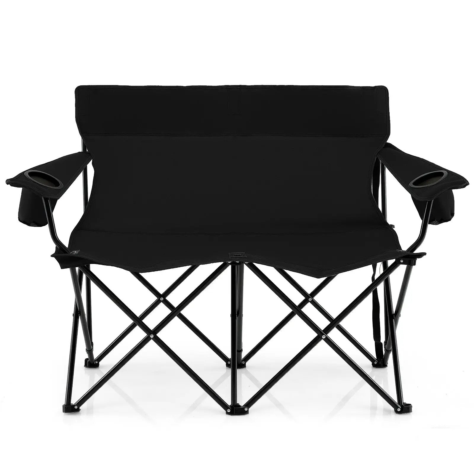 Double Camping Chair 2-Person Outdoor Folding Loveseat with Cup Holders by DirectDeals