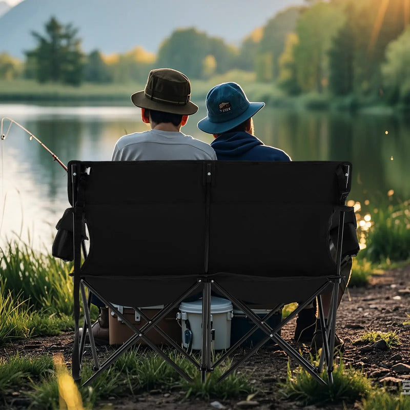 Double Camping Chair 2-Person Outdoor Folding Loveseat with Cup Holders by DirectDeals