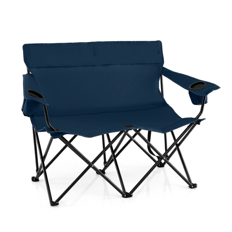Double Camping Chair 2-Person Outdoor Folding Loveseat with Cup Holders by DirectDeals