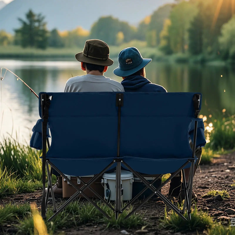 Double Camping Chair 2-Person Outdoor Folding Loveseat with Cup Holders by DirectDeals