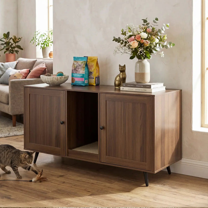 Double Cat Litter Box Enclosure with Scratching Pad by DirectDeals