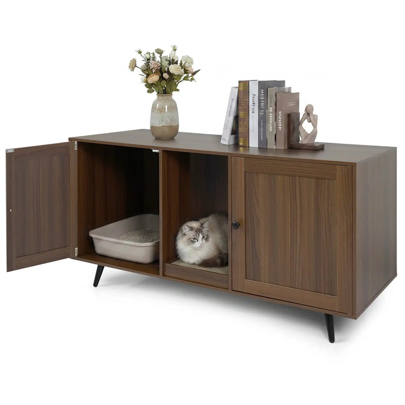 Double Cat Litter Box Enclosure with Scratching Pad by DirectDeals