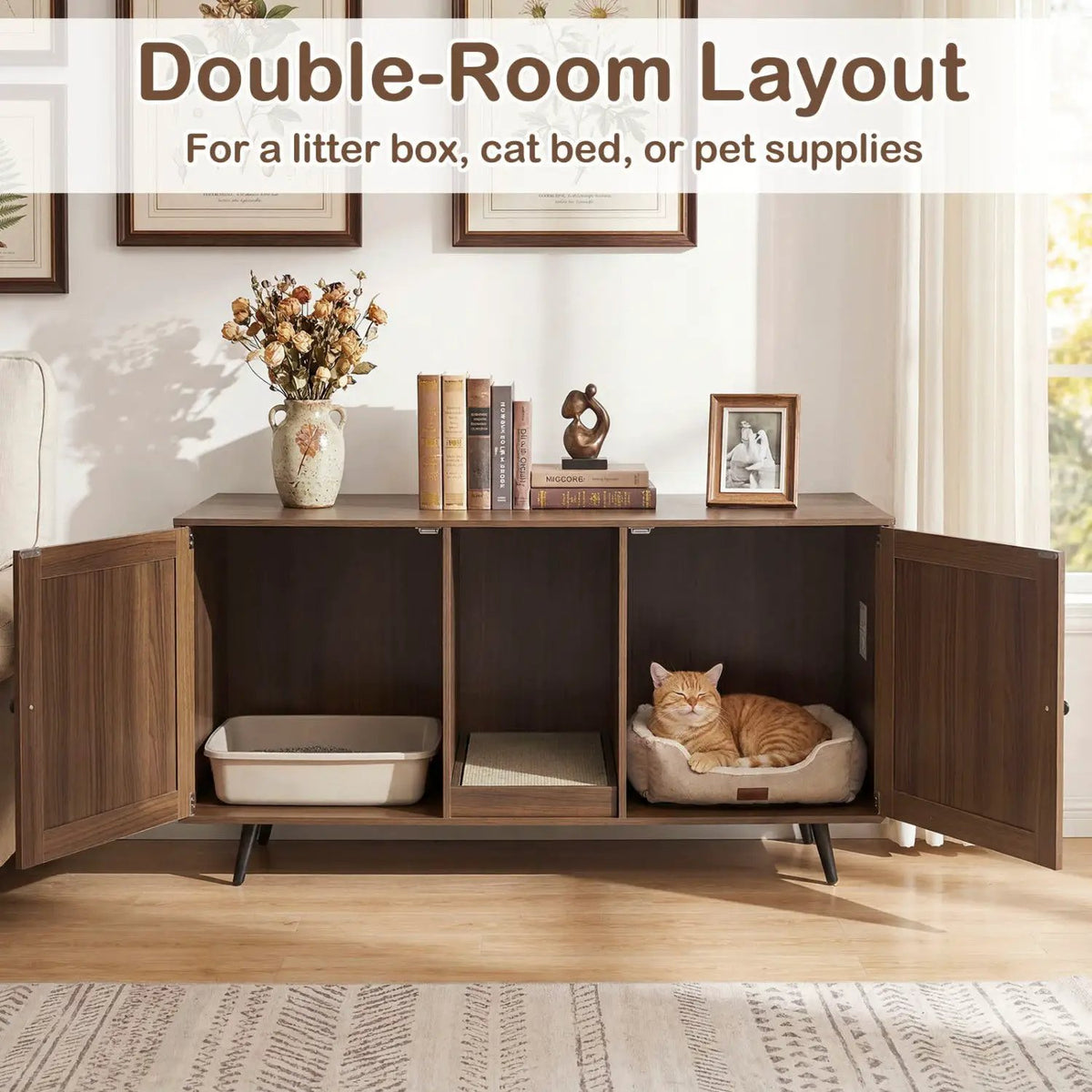 Double Cat Litter Box Enclosure with Scratching Pad, photo 6 of 24