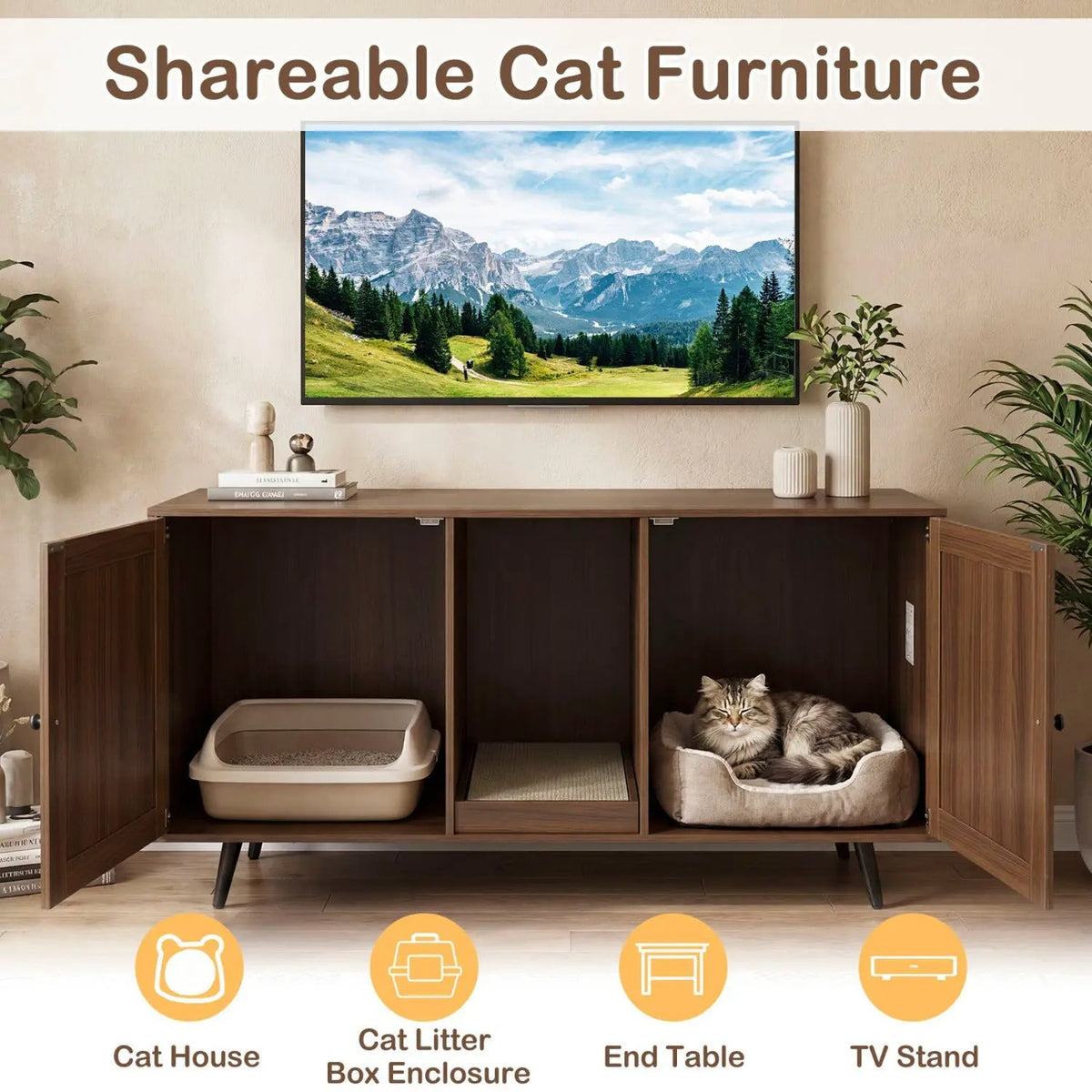Double Cat Litter Box Enclosure with Scratching Pad, photo 7 of 24