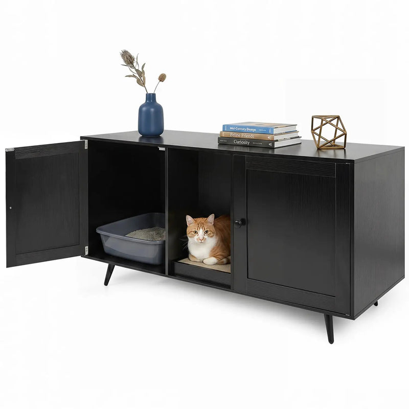 Double Cat Litter Box Enclosure with Scratching Pad by DirectDeals