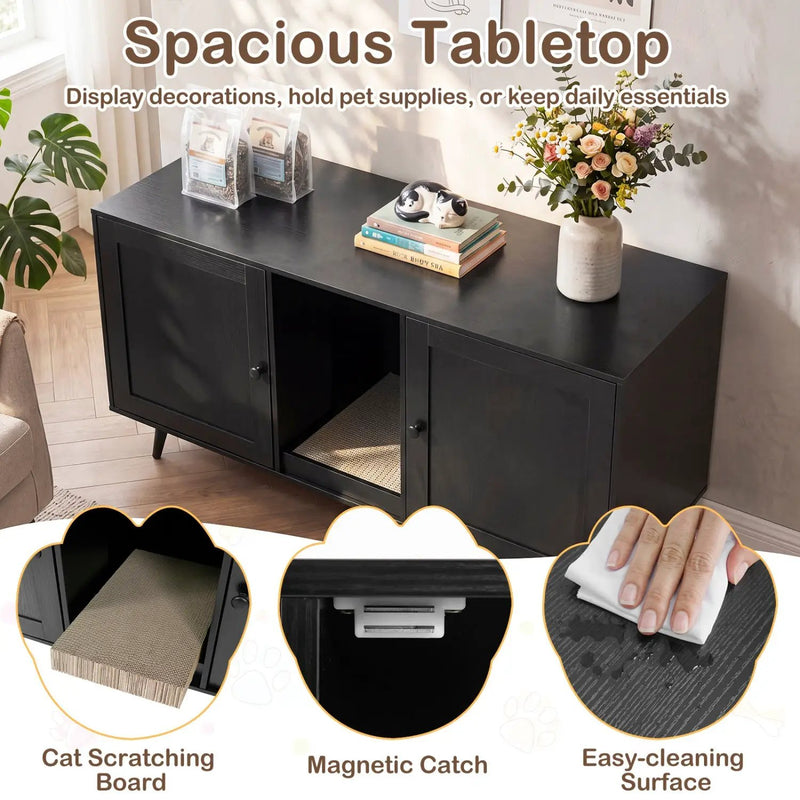 Double Cat Litter Box Enclosure with Scratching Pad by DirectDeals