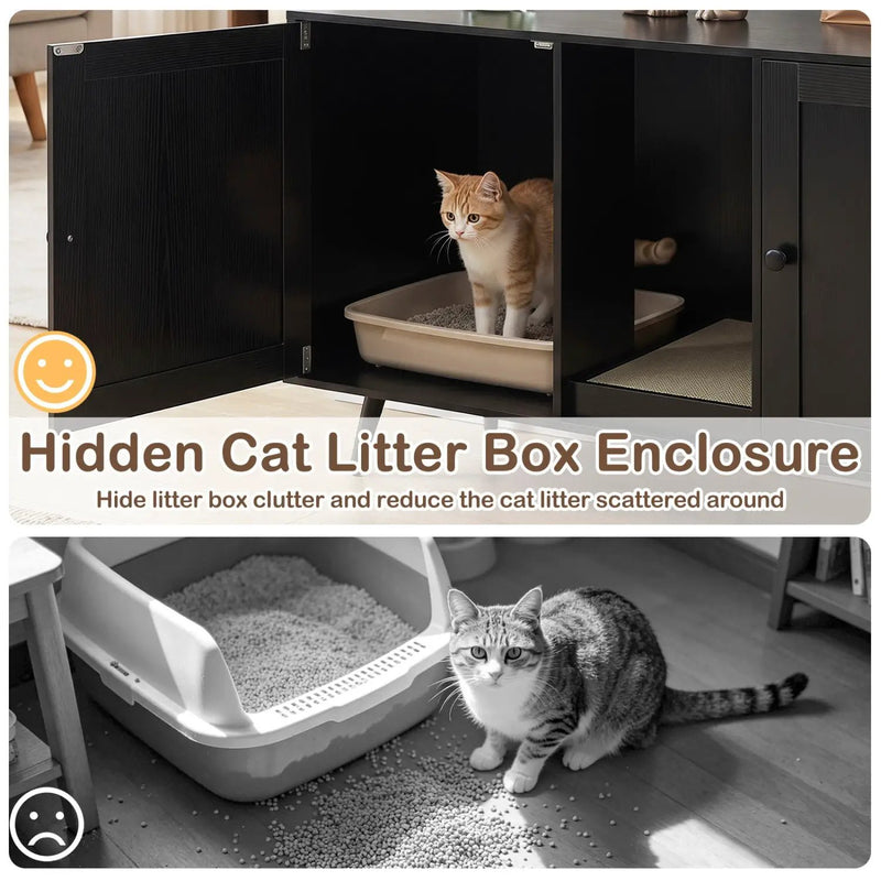 Double Cat Litter Box Enclosure with Scratching Pad by DirectDeals