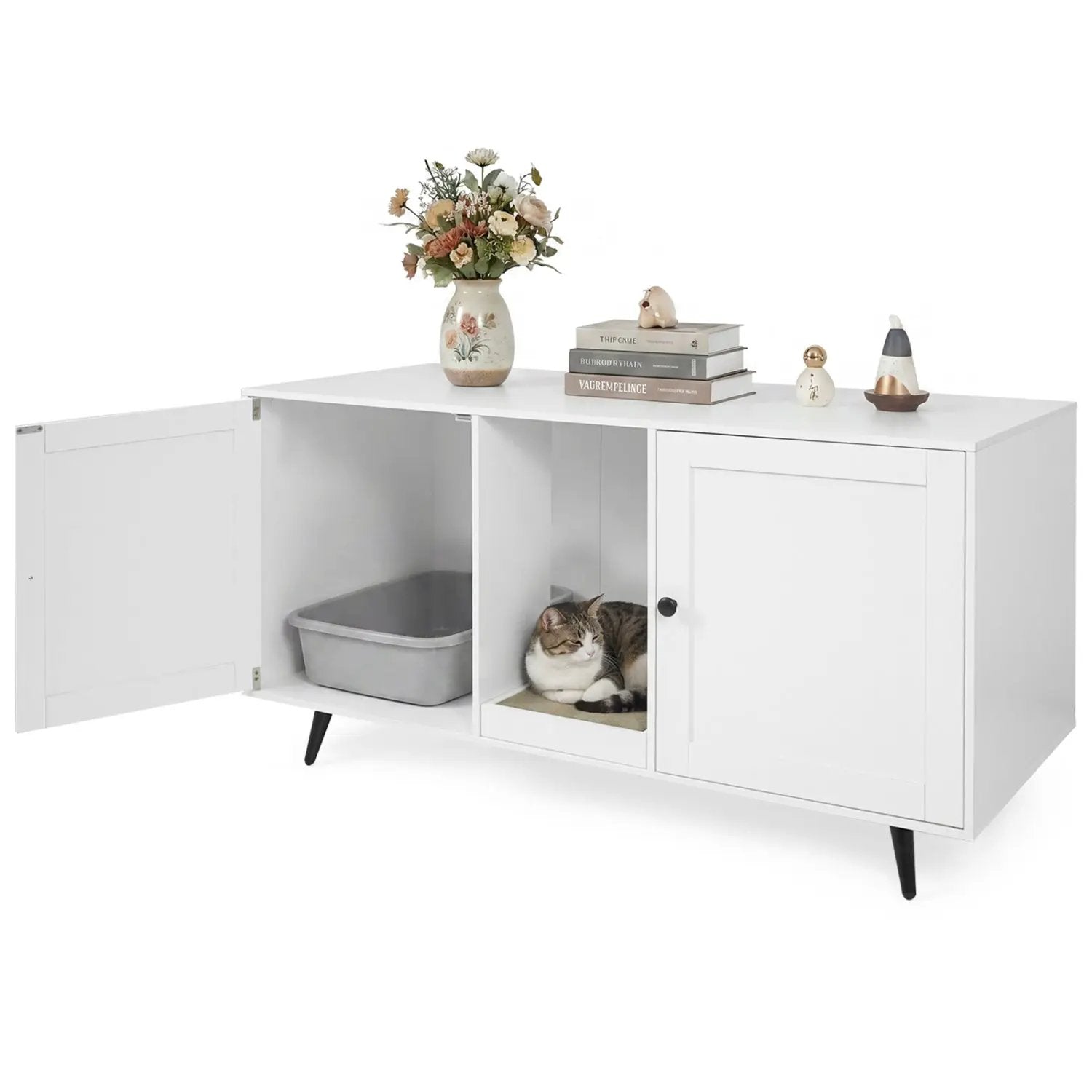 Double Cat Litter Box Enclosure with Scratching Pad by DirectDeals