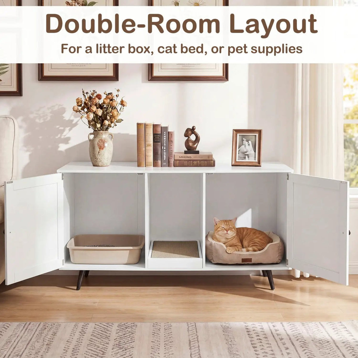Double Cat Litter Box Enclosure with Scratching Pad, photo 22 of 24