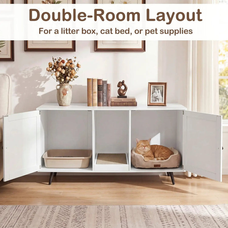 Double Cat Litter Box Enclosure with Scratching Pad by DirectDeals