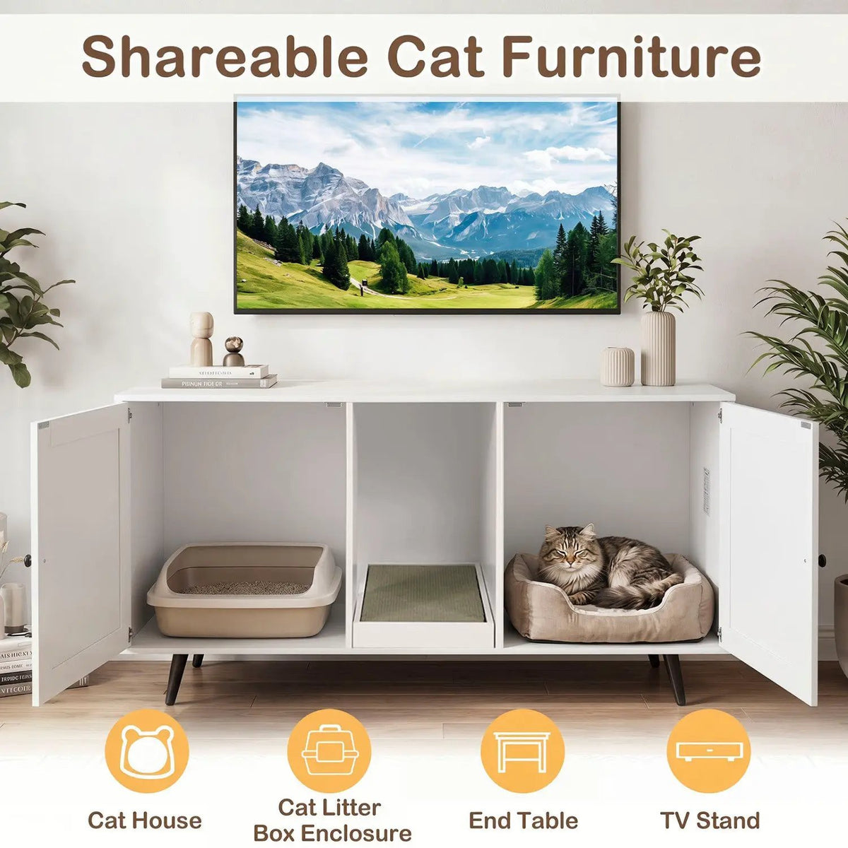 Double Cat Litter Box Enclosure with Scratching Pad, photo 24 of 24