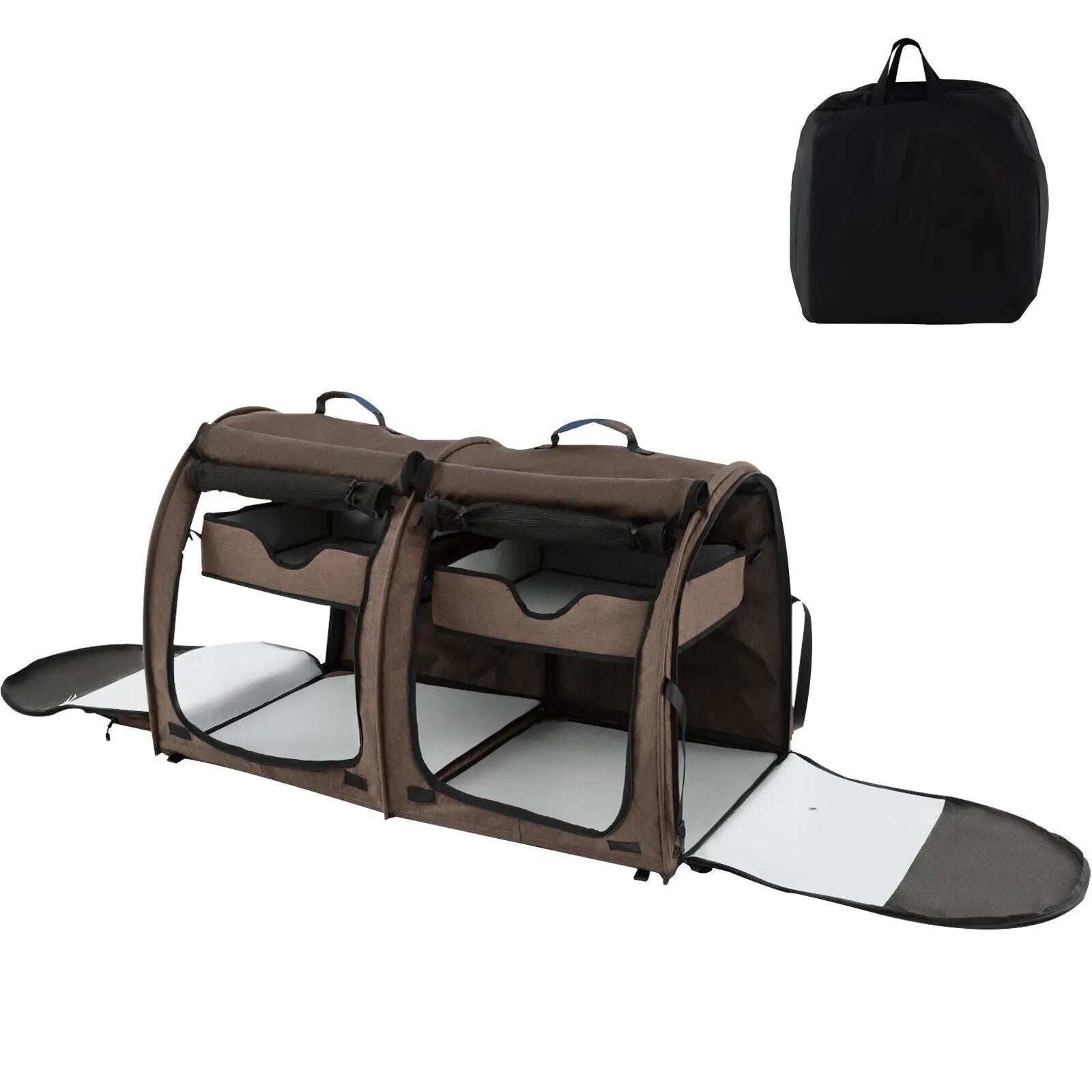 Double Compartment Pet Carrier with 2 Removable Hammocks by DirectDeals