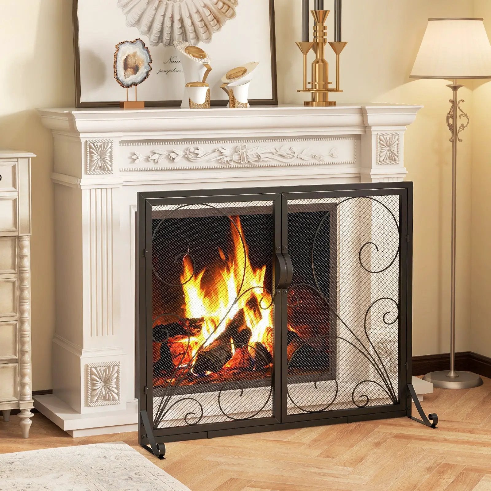 38 x 31 Inch Double Door Fireplace Screen-Black by DirectDeals