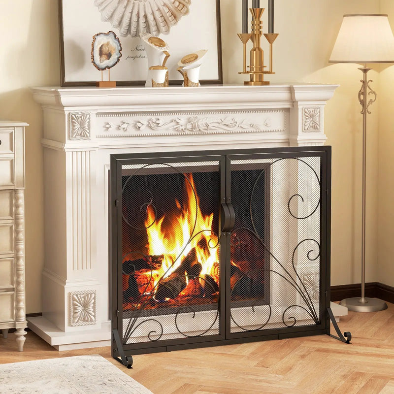 38 x 31 Inch Double Door Fireplace Screen-Black by DirectDeals