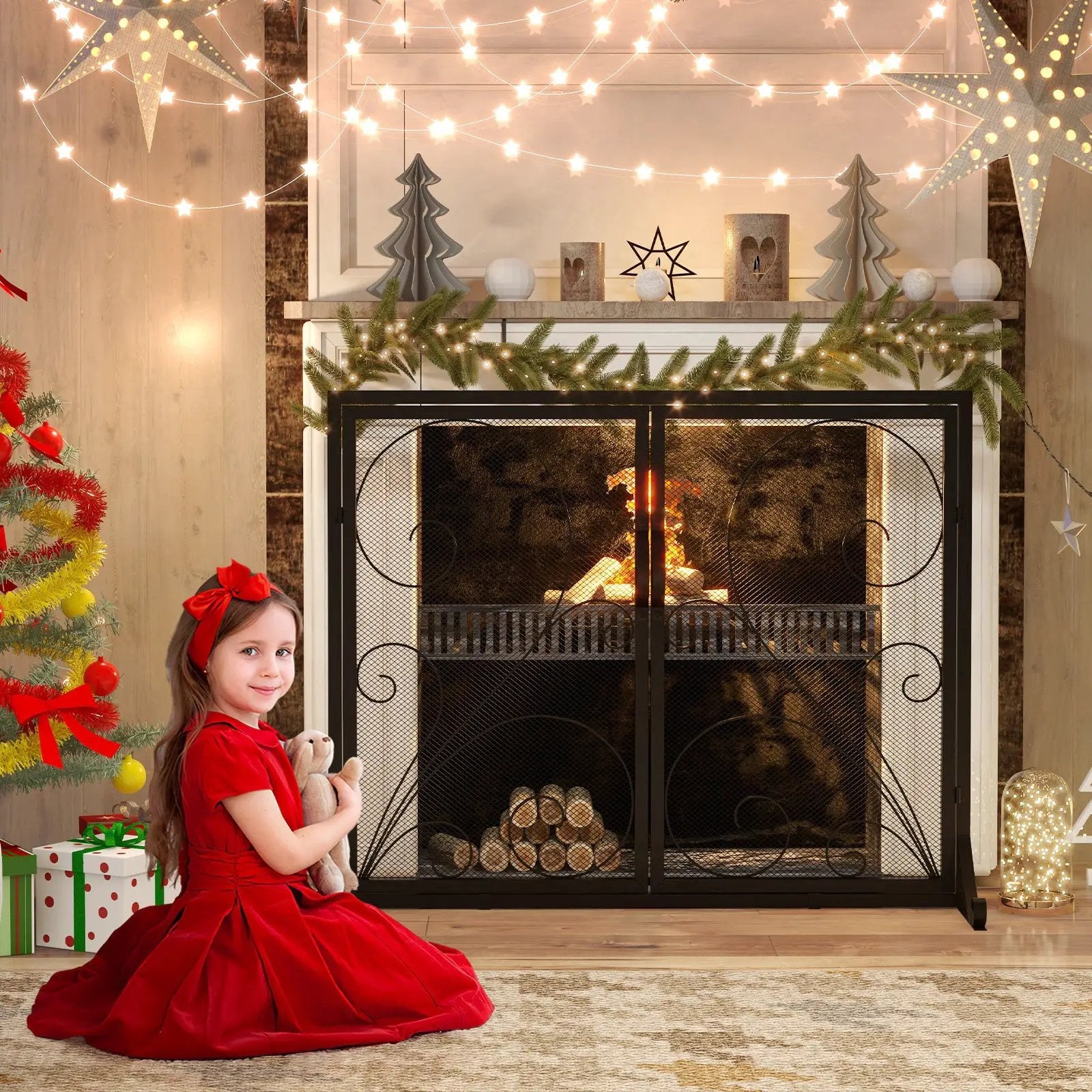 38 x 31 Inch Double Door Fireplace Screen-Black by DirectDeals