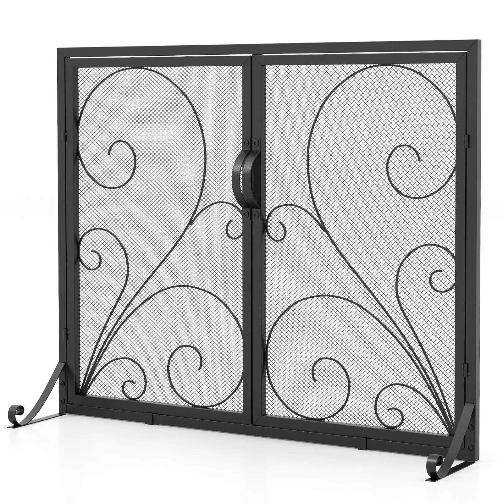 38 x 31 Inch Double Door Fireplace Screen-Black by DirectDeals
