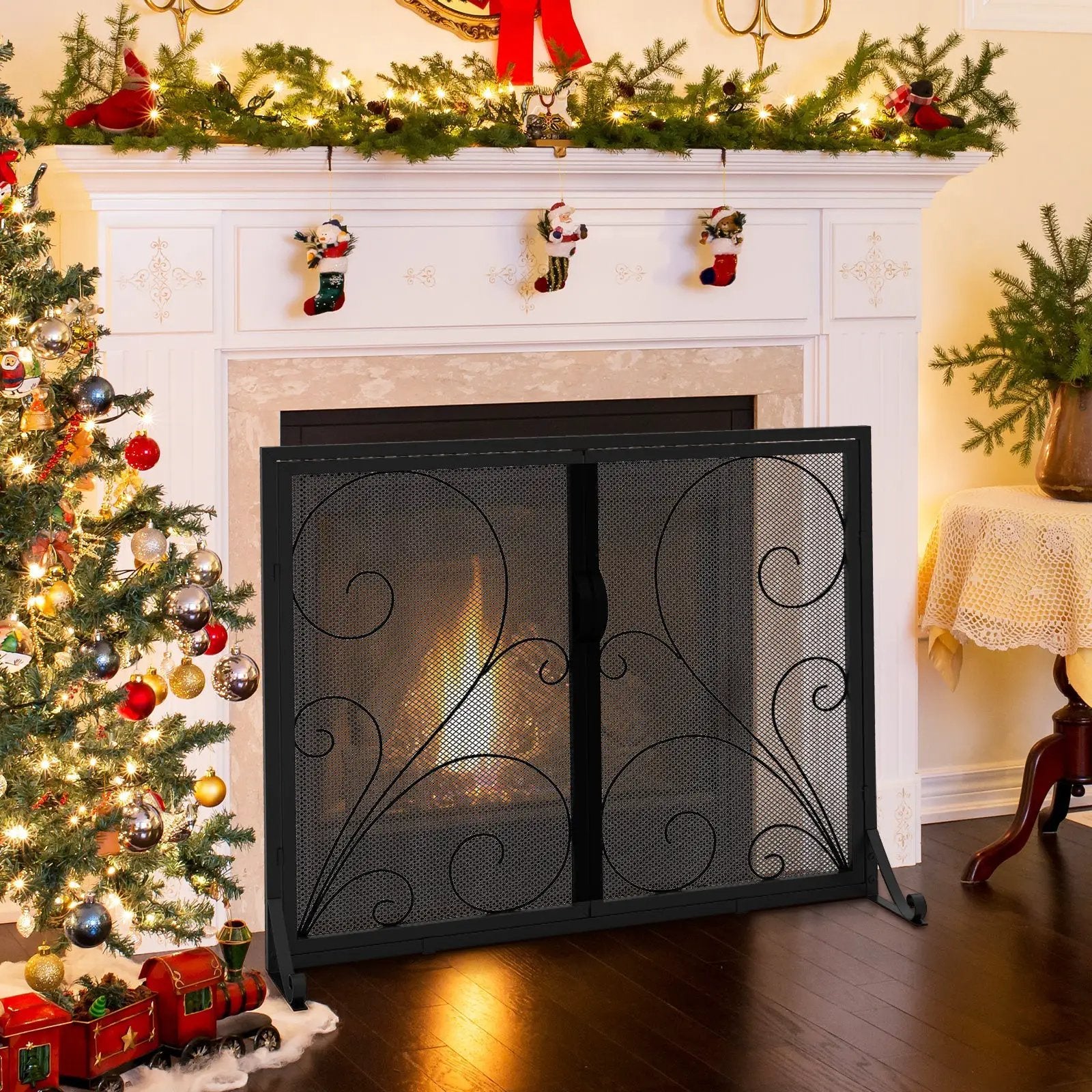 38 x 31 Inch Double Door Fireplace Screen-Black by DirectDeals