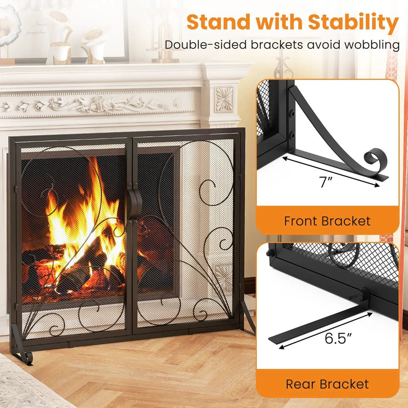 38 x 31 Inch Double Door Fireplace Screen-Black by DirectDeals