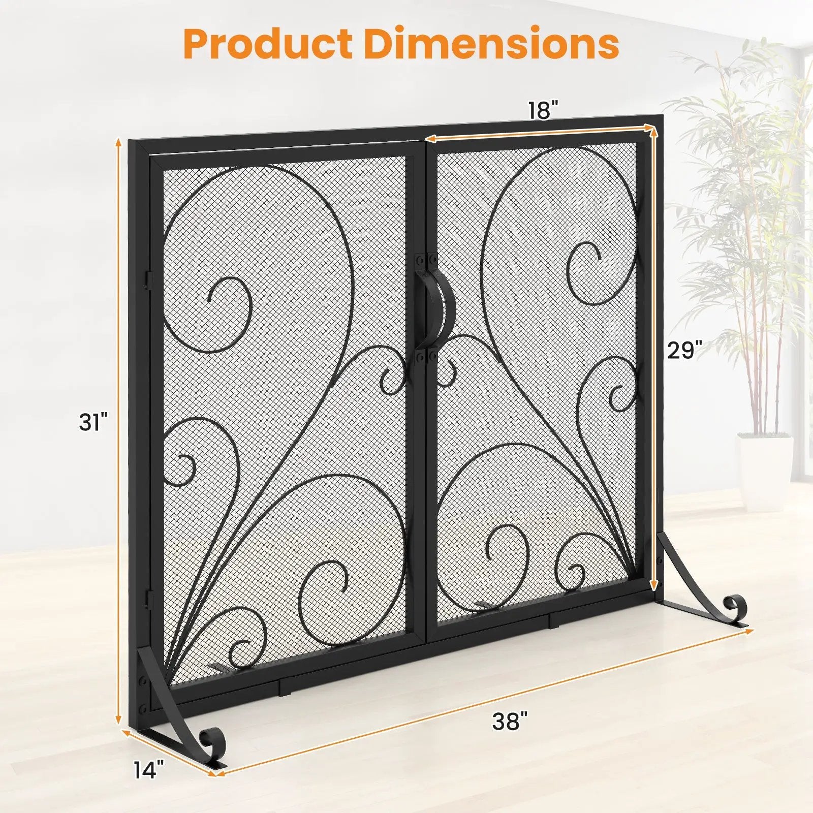 38 x 31 Inch Double Door Fireplace Screen-Black by DirectDeals