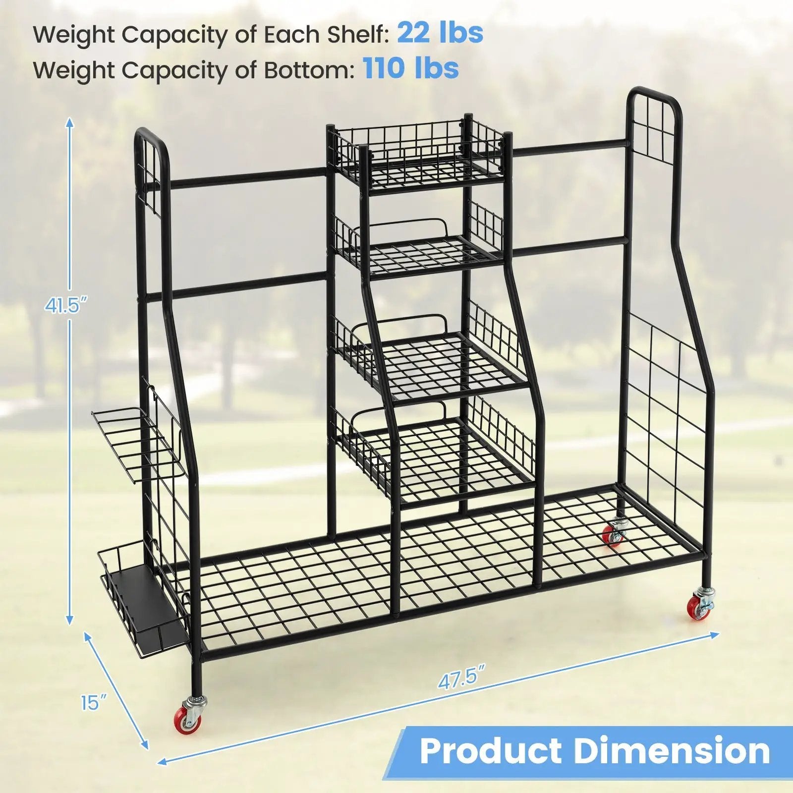 Double Golf Bag Rack with Removable Golf Club Stand and Wheels-Black by DirectDeals