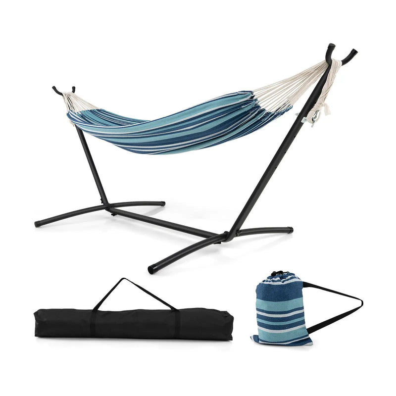 Portable Indoor Outdoor 2-Person Double Hammock Set with Stand and Carrying Cases-Blue by DirectDeals