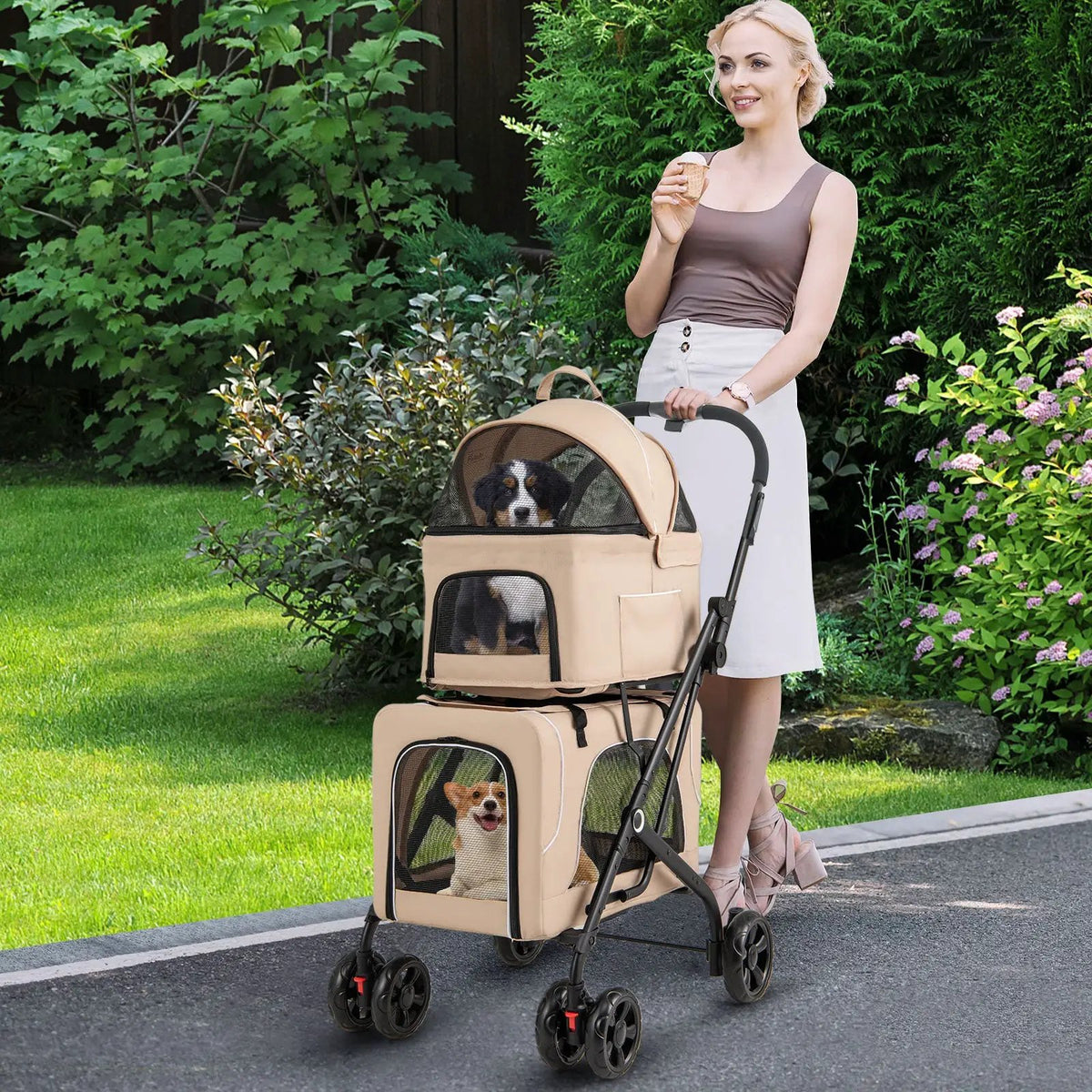 Double Pet Stroller Foldable 3-in-1 Dog Stroller with 2 Detachable Carriers, photo 2 of 10