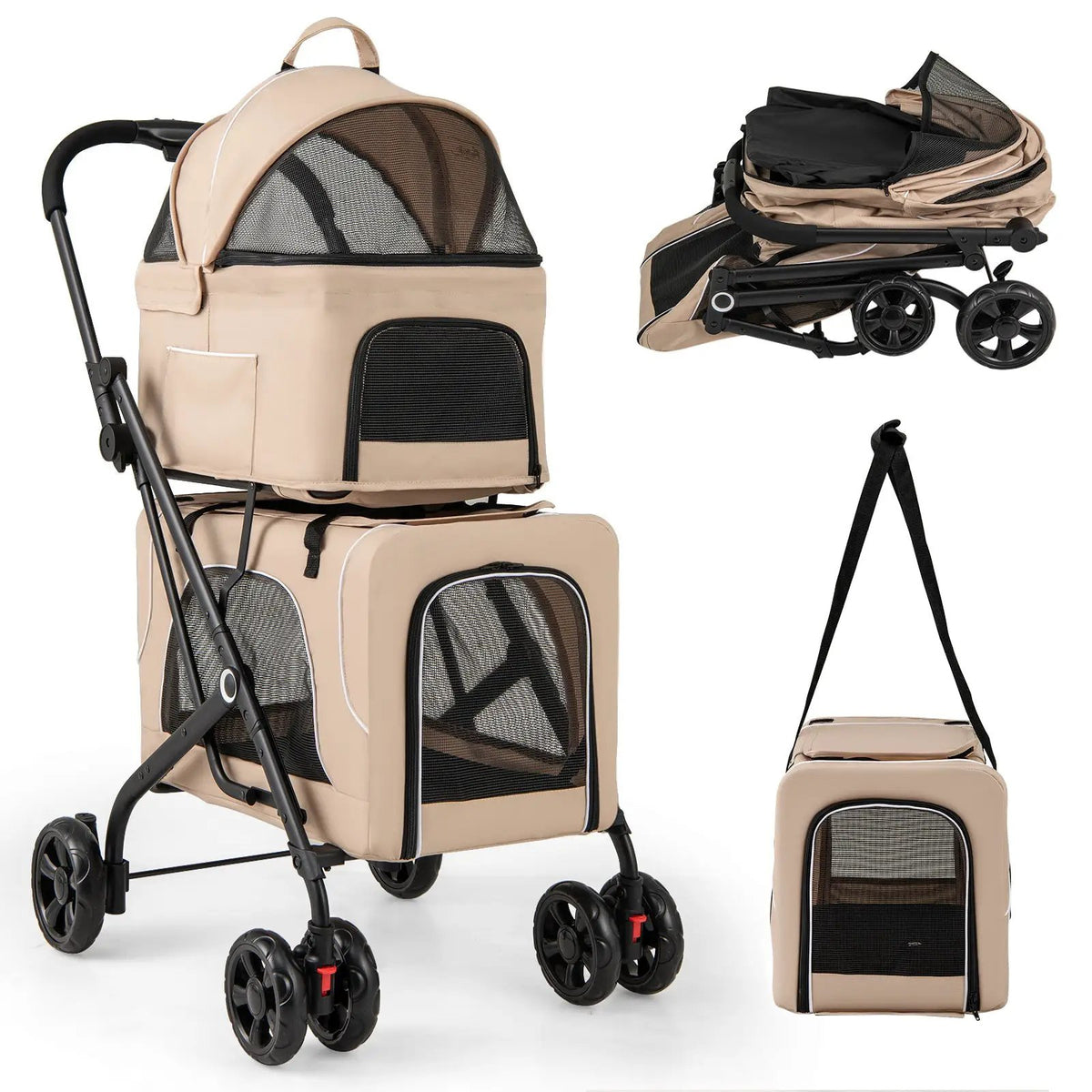 Double Pet Stroller Foldable 3-in-1 Dog Stroller with 2 Detachable Carriers, photo 3 of 10