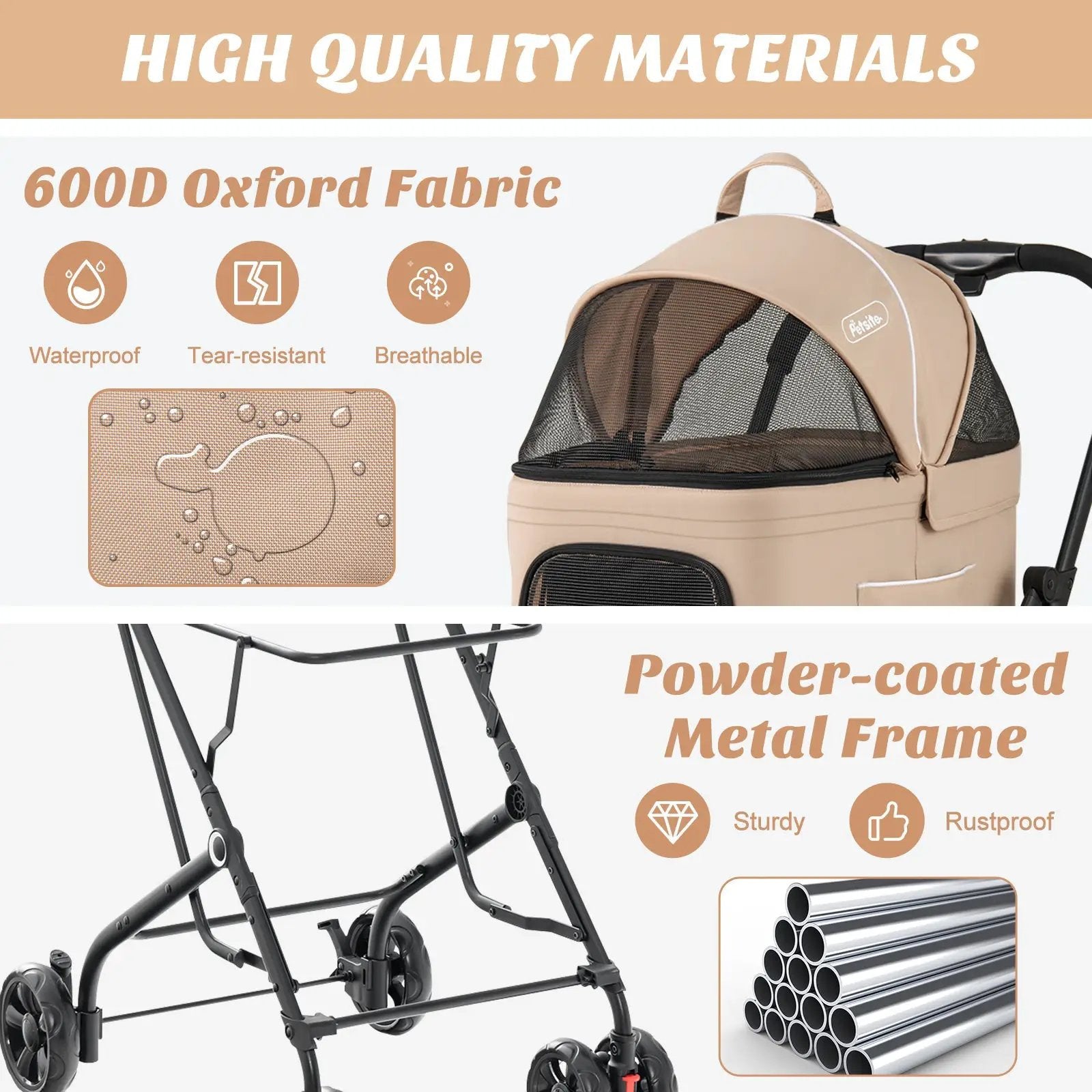 Double Pet Stroller Foldable 3-in-1 Dog Stroller with 2 Detachable Carriers by DirectDeals