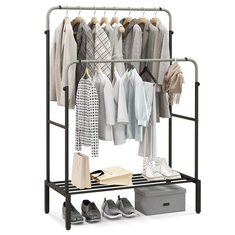 Double Rod Clothes Garment Rack with Adjustable Heights-Silver by DirectDeals