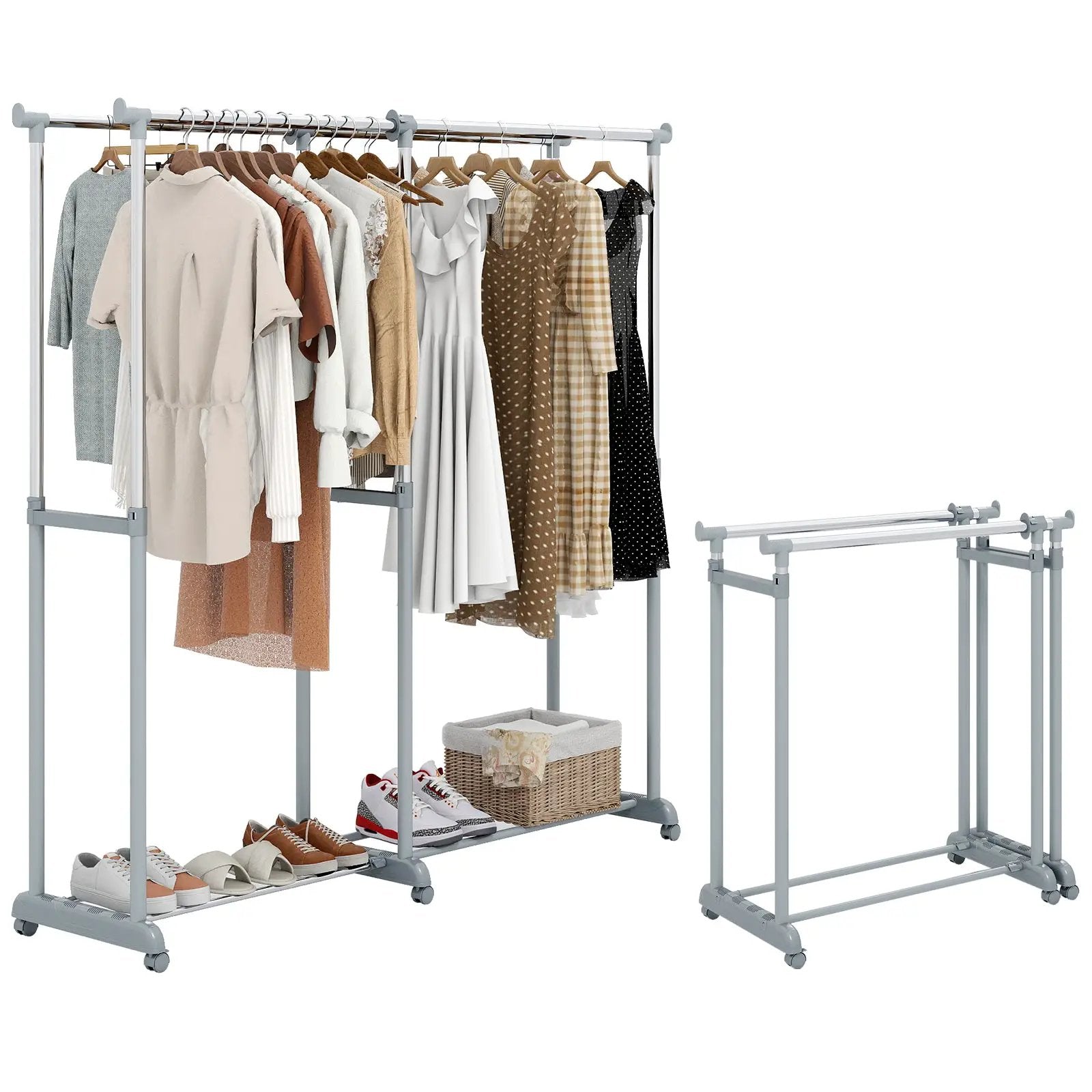 Double Rod Clothes Rack Heavy-Duty Metal Garment Rack by DirectDeals