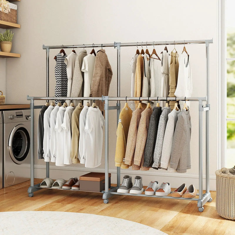 Double Rod Clothes Rack Heavy-Duty Metal Garment Rack by DirectDeals