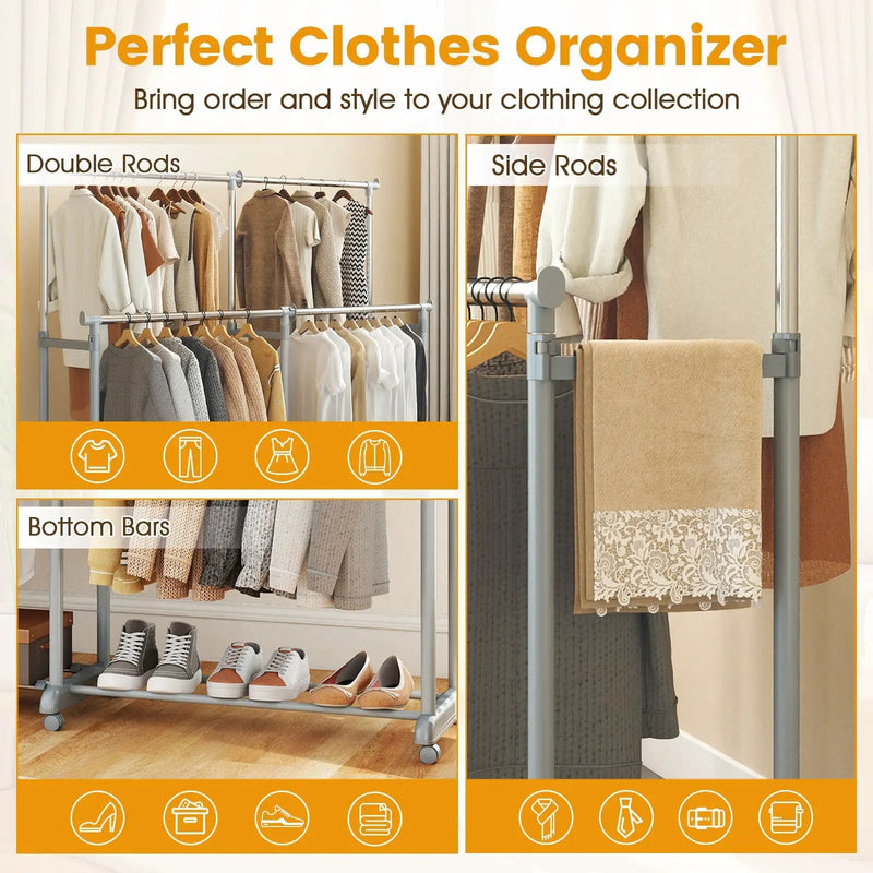Double Rod Clothes Rack Heavy-Duty Metal Garment Rack by DirectDeals