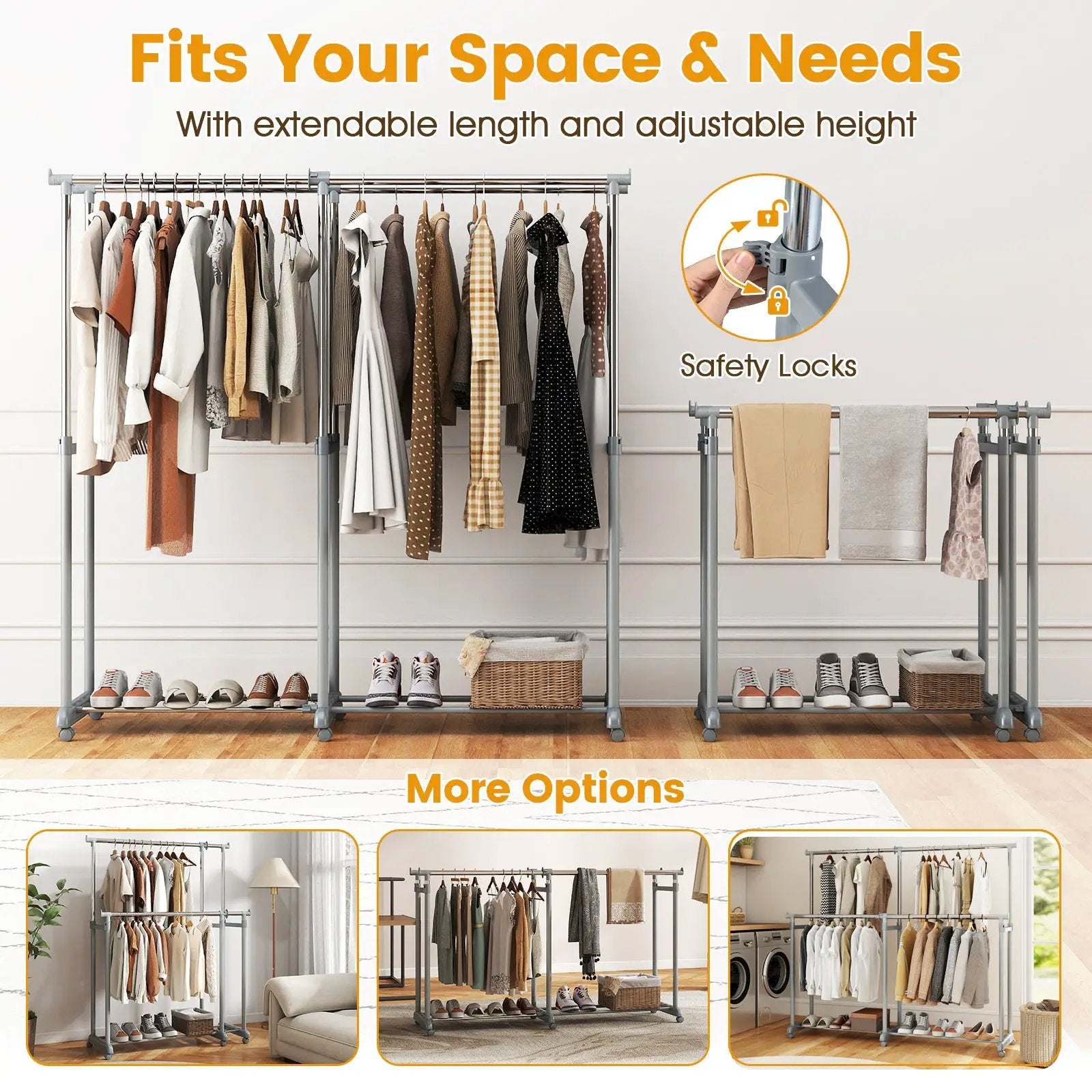 Double Rod Clothes Rack Heavy-Duty Metal Garment Rack by DirectDeals