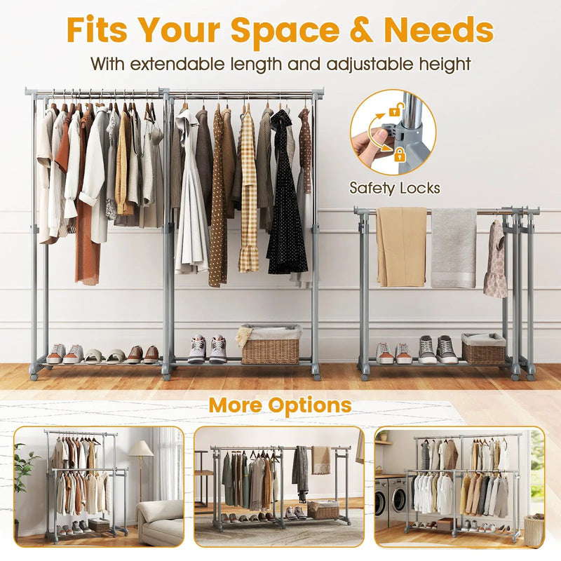 Double Rod Clothes Rack Heavy-Duty Metal Garment Rack by DirectDeals