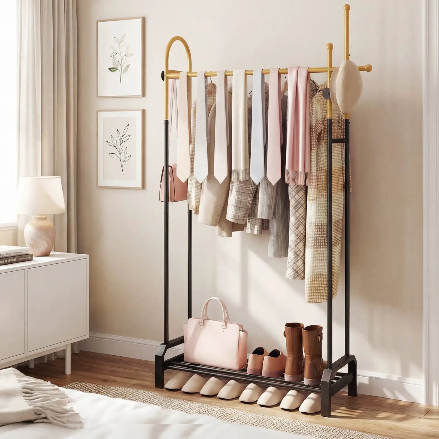Double Rods Garment Rack for Hanging Clothes-Gold by DirectDeals