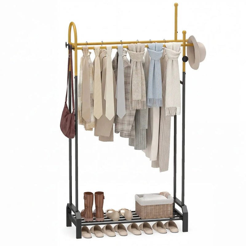 Double Rods Garment Rack for Hanging Clothes-Gold by DirectDeals