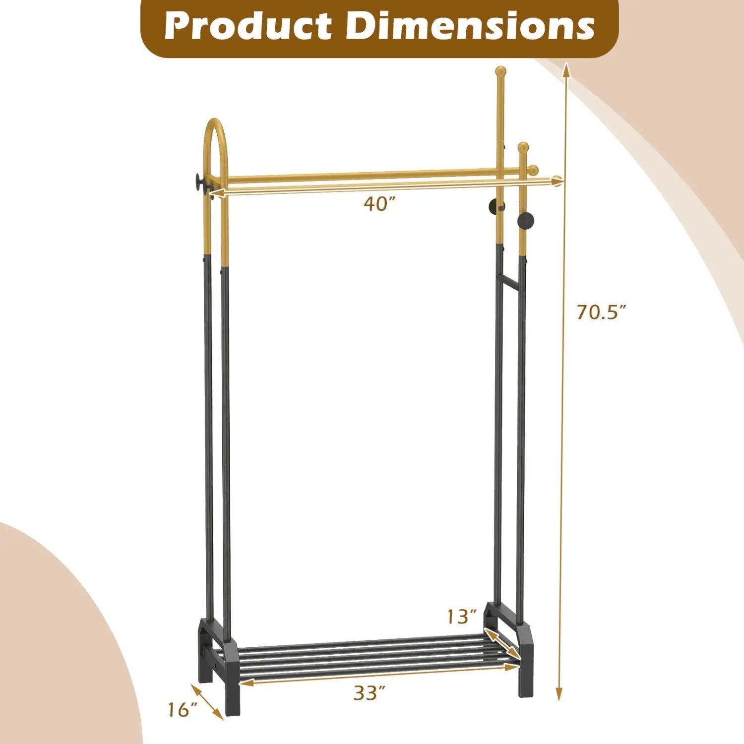 Double Rods Garment Rack for Hanging Clothes-Gold by DirectDeals