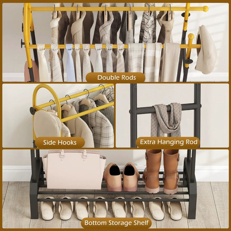 Double Rods Garment Rack for Hanging Clothes-Gold by DirectDeals